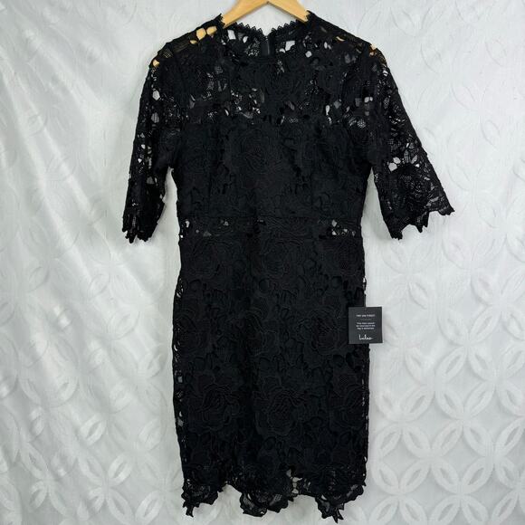 Lulus A Fine Romance Black Lace Sheath Mini Dress Size M NWT - Picture 4 of 11
